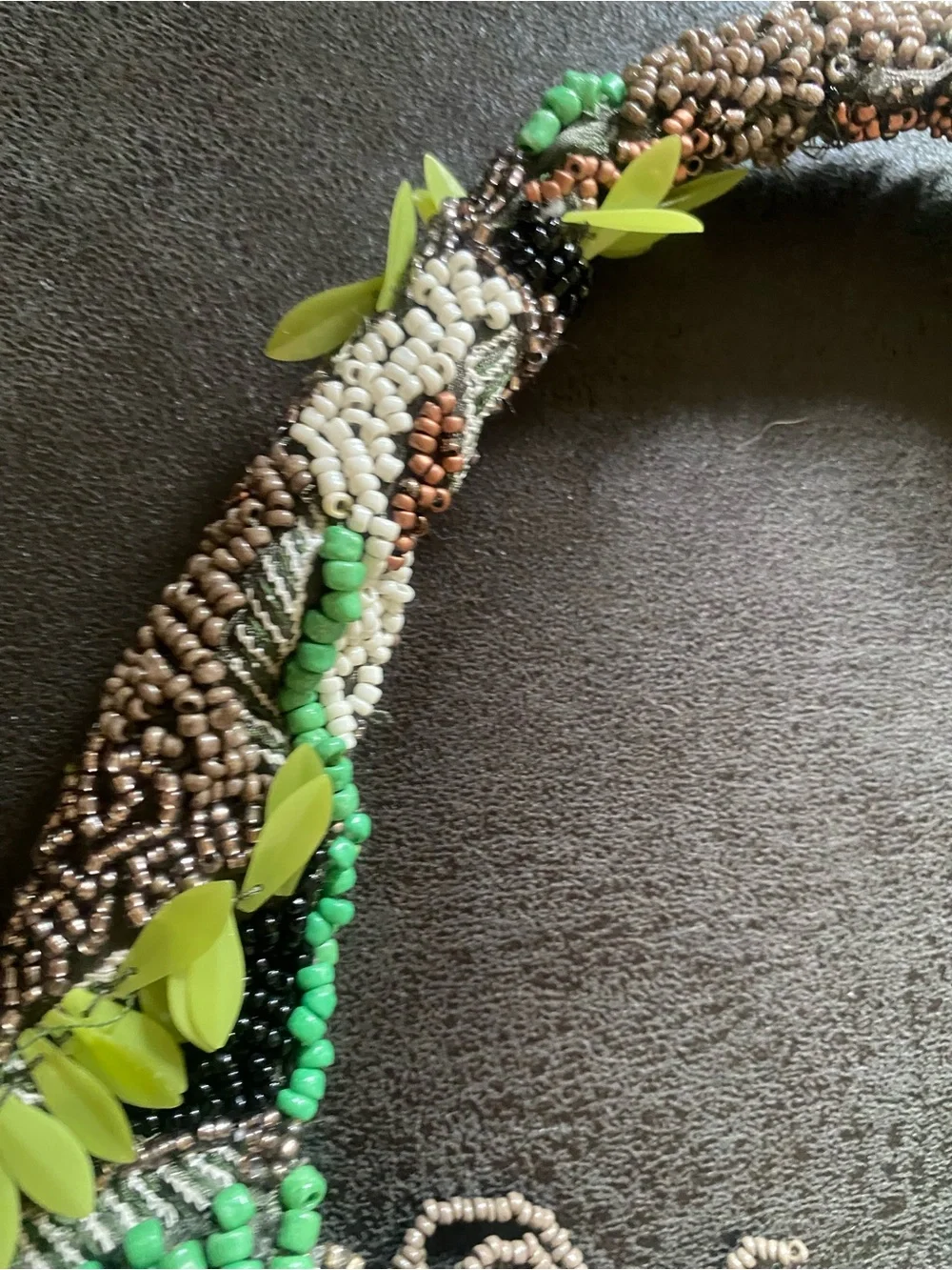 Hand-Beaded Floral Accent Shoulder Bag in Green